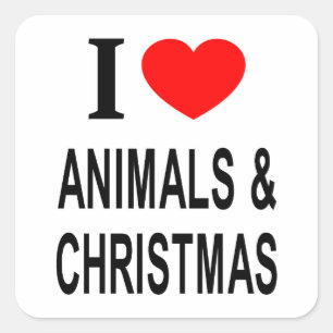 Pegatina Cuadrada Me ❤️ ANIMALES & NAVIDAD Amo los animales & NAVIDA