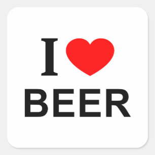 Pegatina Cuadrada Me ❤️ CERVEZA Me encanta la cerveza Me apasiona la