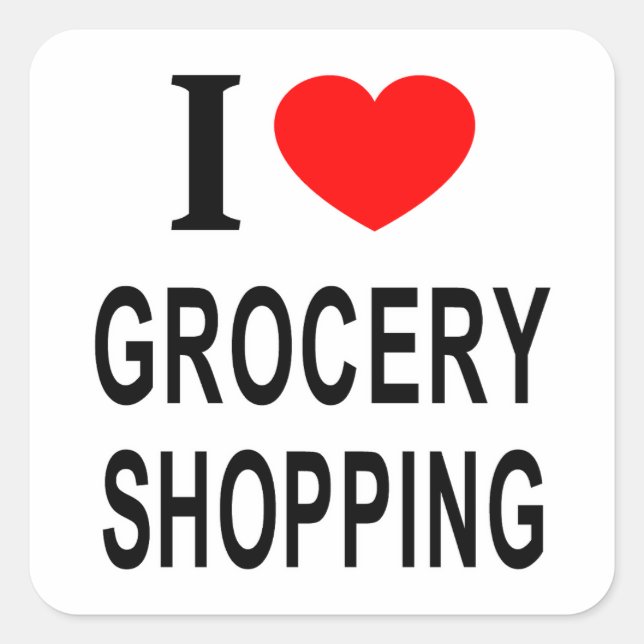 Pegatina Cuadrada Me ❤️ COMPRAR COMESTIBLES Me encanta comprar comes (Anverso)