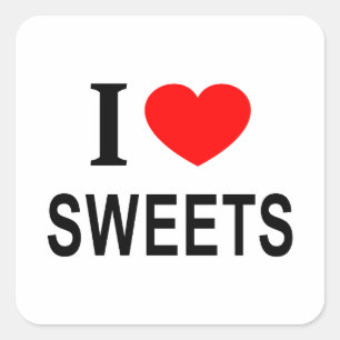 Pegatina Cuadrada Me ❤️ DULCES Amo los dulces Me encantan los dulces