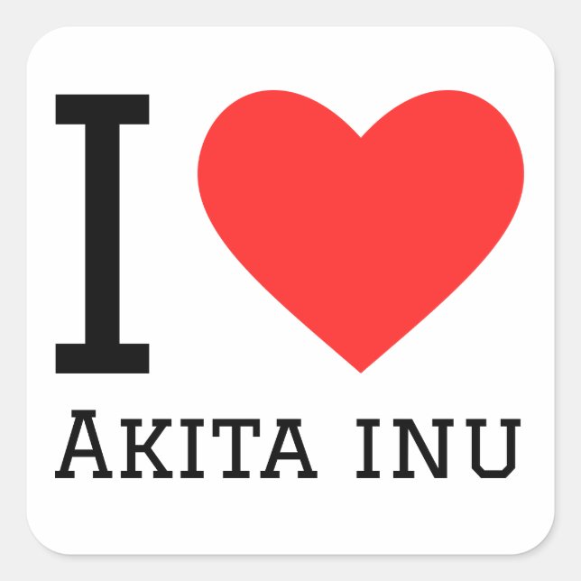 Pegatina Cuadrada Me encanta Akita inu (Anverso)