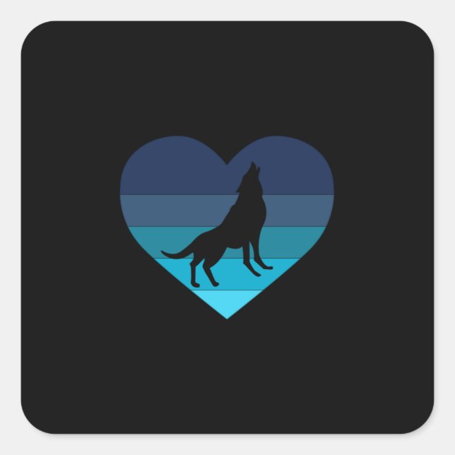 Pegatina Cuadrada Me encanta aullar lobos corazón retro (Anverso)