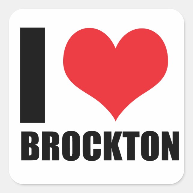 Pegatina Cuadrada Me encanta Brockton (Anverso)