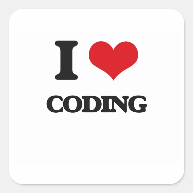 Pegatina Cuadrada Me encanta Coding (Anverso)