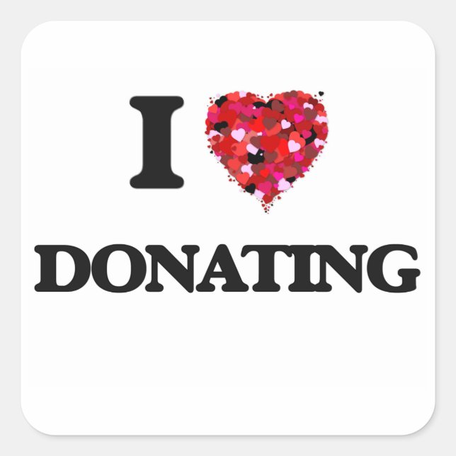 Pegatina Cuadrada Me encanta donar (Anverso)