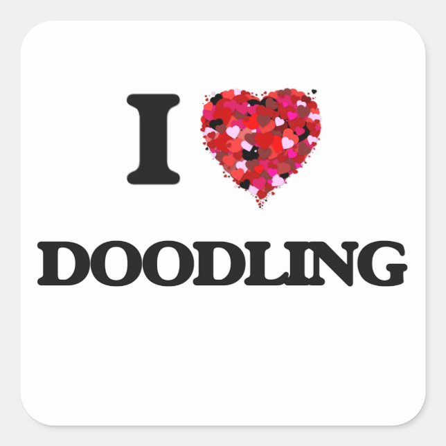 Pegatina Cuadrada Me encanta Doodling (Anverso)