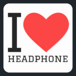 Pegatina Cuadrada Me encanta el auricular<br><div class="desc">Me encantan los auriculares ,  para geek loverd</div>