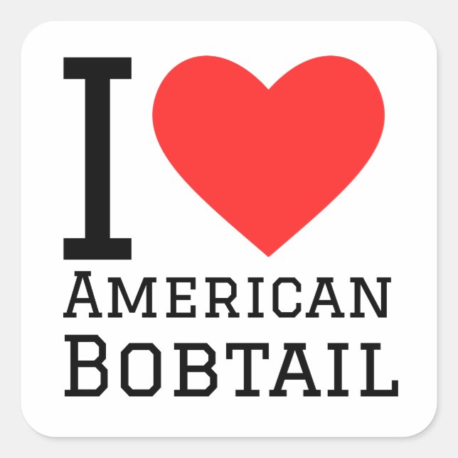 Pegatina Cuadrada Me encanta el bobtail americano (Anverso)