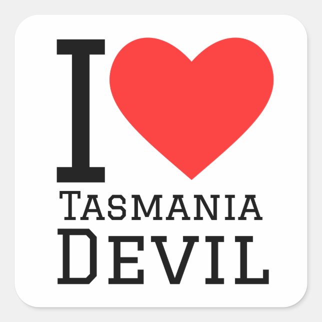 Pegatina Cuadrada Me encanta el demonio de Tasmania (Anverso)