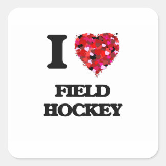 Pegatina Cuadrada Me encanta el hockey sobre hierba