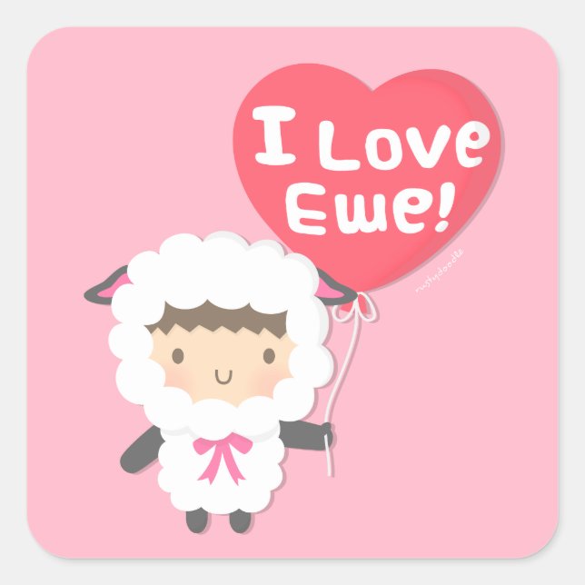 Pegatina Cuadrada Me Encanta El Humor De Ewe Cute Sheep Pun (Anverso)
