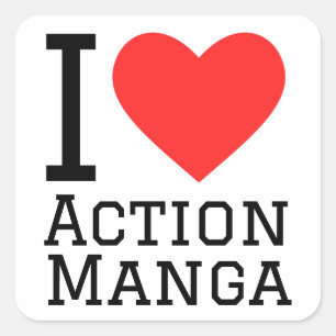 Pegatina Cuadrada Me encanta el manga de acción