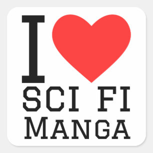 Pegatina Cuadrada Me encanta el manga de ciencia ficción
