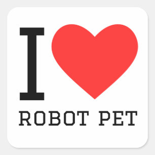 Pegatina Cuadrada Me encanta el mascota robot