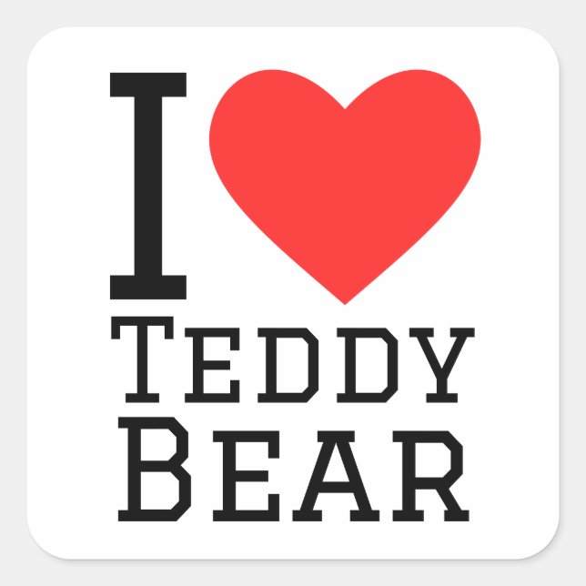 Pegatina Cuadrada Me encanta el oso de Teddy (Anverso)