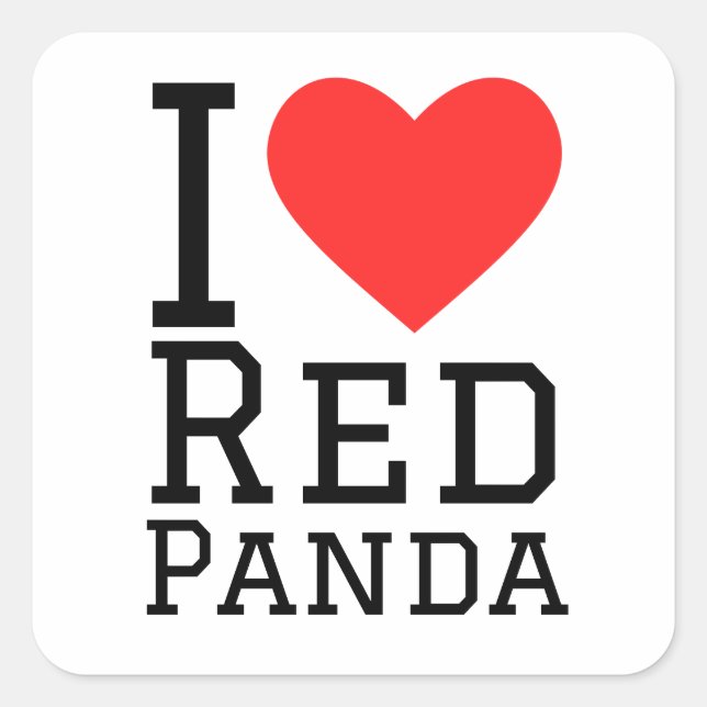 Pegatina Cuadrada Me encanta el panda rojo (Anverso)