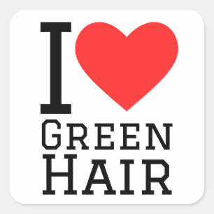 Pegatina Cuadrada Me encanta el pelo verde