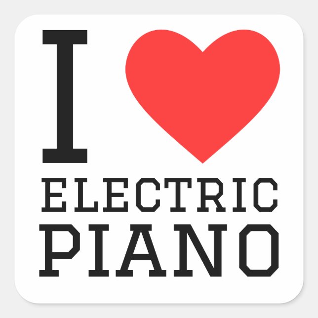 Pegatina Cuadrada Me encanta el piano eléctrico (Anverso)