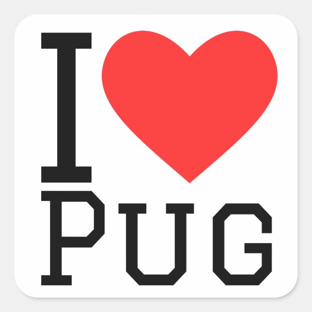 Pegatina Cuadrada Me encanta el pug (Anverso)