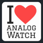 Pegatina Cuadrada Me encanta el reloj analógico<br><div class="desc">Me encanta el reloj analógico ,  para los amantes de la tecnología</div>