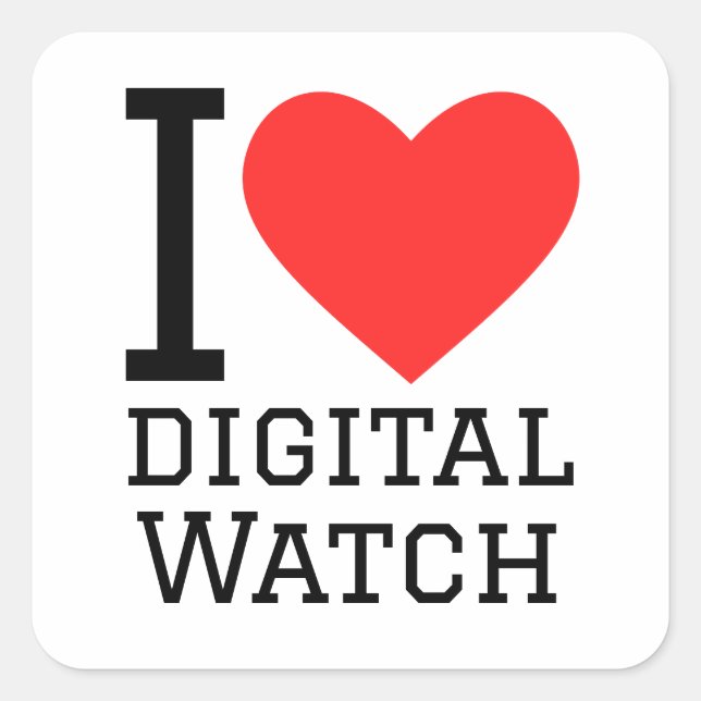 Pegatina Cuadrada Me encanta el reloj digital (Anverso)