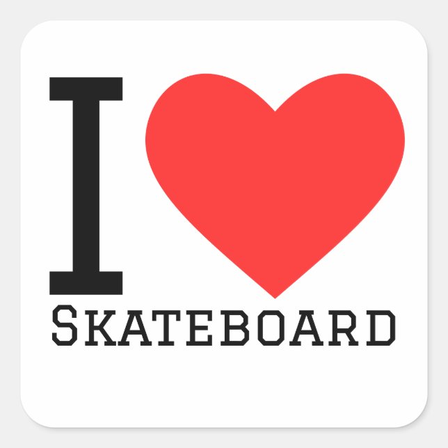 Pegatina Cuadrada Me encanta el skateboard (Anverso)