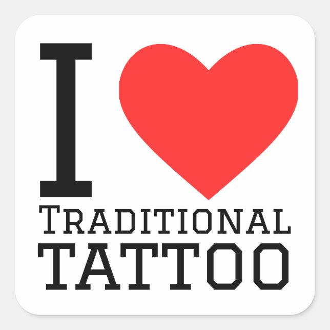 Pegatina Cuadrada Me encanta el tatuaje tradicional (Anverso)
