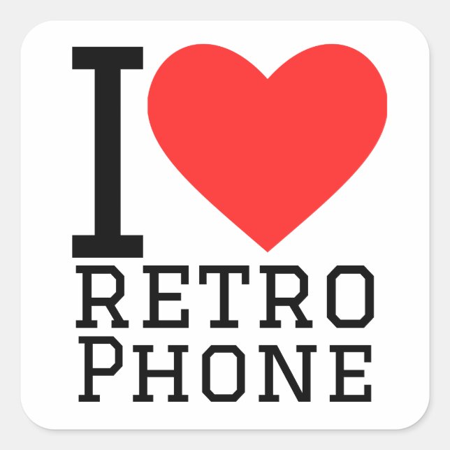 Pegatina Cuadrada Me encanta el teléfono retro (Anverso)
