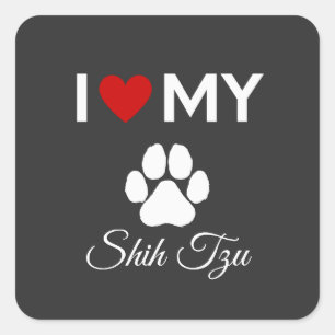 Pegatina Cuadrada Me encanta el texto de mi personalizado de perro S