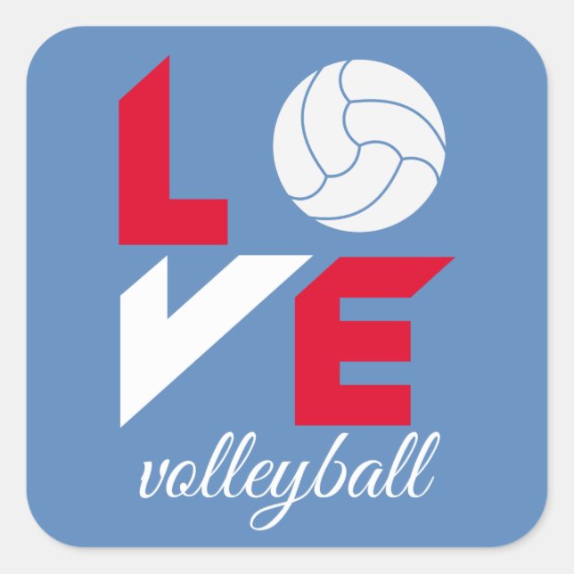 Pegatina Cuadrada Me encanta el voleibol (Anverso)