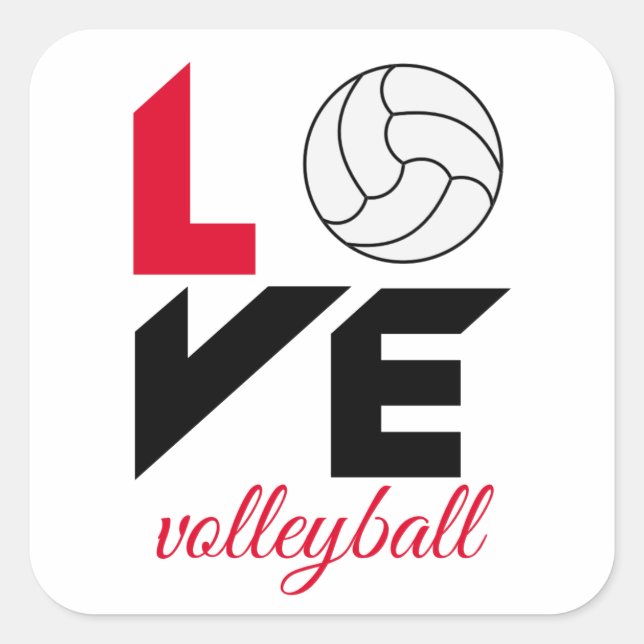 Pegatina Cuadrada Me encanta el voleibol (Anverso)