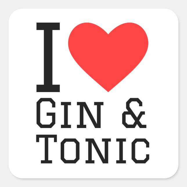 Pegatina Cuadrada Me encanta gin y tonic (Anverso)