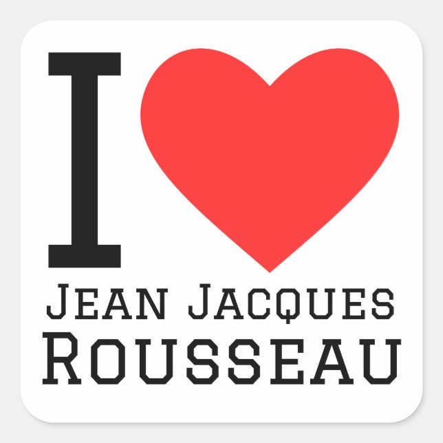 Pegatina Cuadrada Me encanta jean Jacques Rousseau (Anverso)