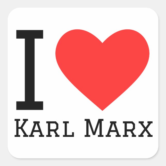 Pegatina Cuadrada Me encanta Karl Marx (Anverso)