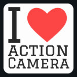 Pegatina Cuadrada Me encanta la cámara de acción<br><div class="desc">Me encanta la cámara de acción ,  para los amantes de la geek</div>
