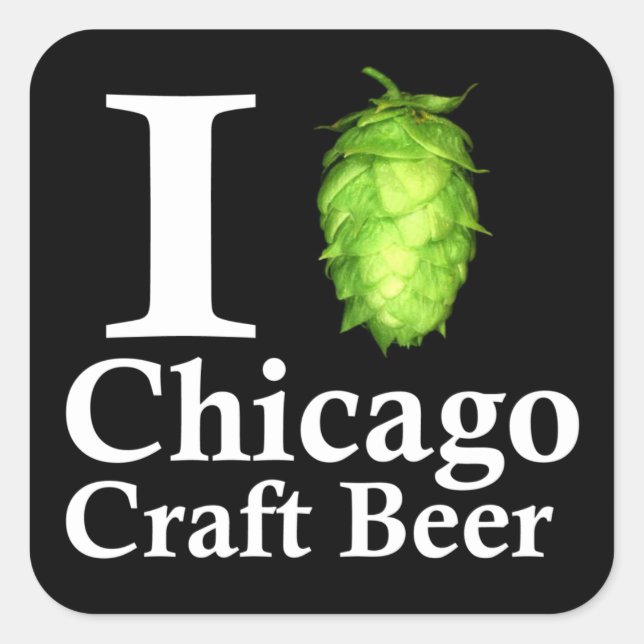 Pegatina Cuadrada Me encanta la cerveza Chicago Craft (Anverso)