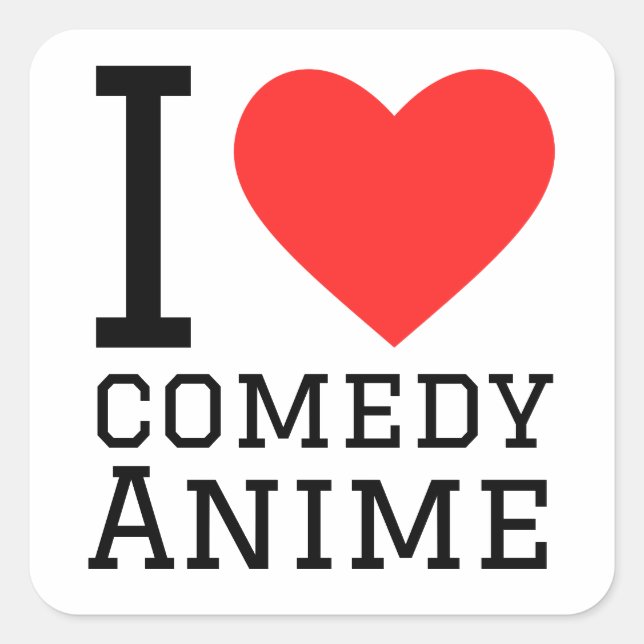 Pegatina Cuadrada Me encanta la comedia animada (Anverso)