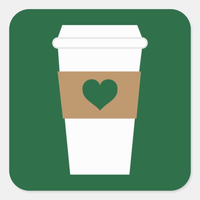 Pegatina Cuadrada Me encanta la Copa de Café Desechable (Anverso)