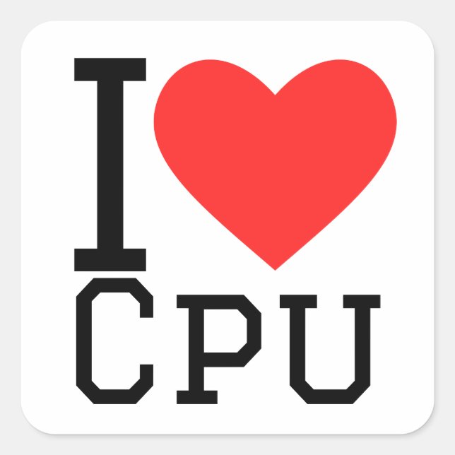 Pegatina Cuadrada Me encanta la cpu (Anverso)