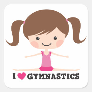 Pegatina Cuadrada Me encanta la gimnasia linda chica personalizado
