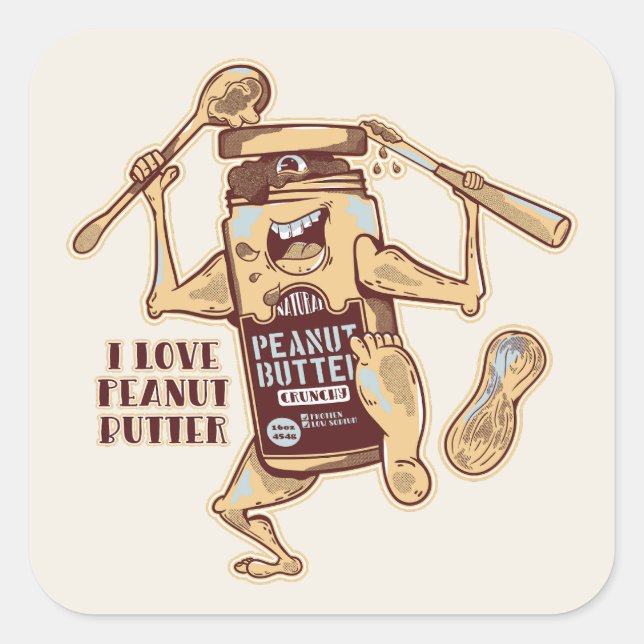 PEGATINA CUADRADA ME ENCANTA LA MANTEQUILLA DE PEANUT (Anverso)
