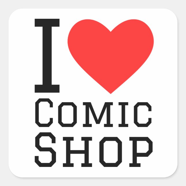 Pegatina Cuadrada Me encanta la tienda de comics (Anverso)