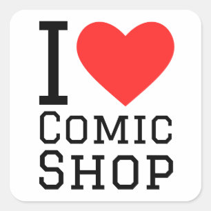 Pegatina Cuadrada Me encanta la tienda de comics