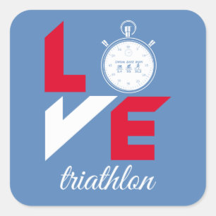 Pegatina Cuadrada Me encanta la triatlón