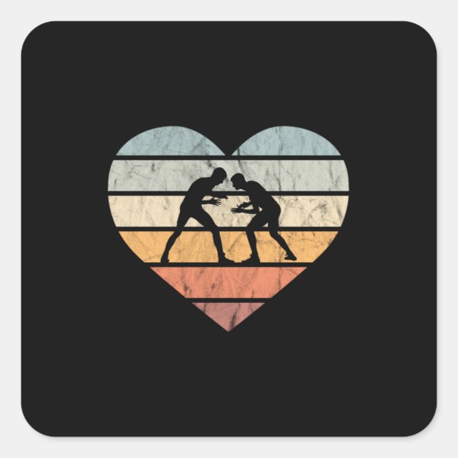 Pegatina Cuadrada Me encanta luchar contra el corazón retro (Anverso)