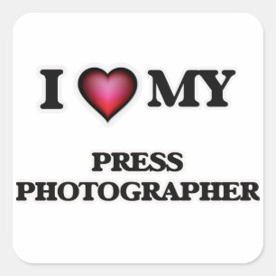Pegatina Cuadrada Me encanta mi fotógrafo de prensa