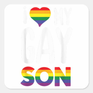 Pegatina Cuadrada ME ENCANTA MI HIJO GAY Orgulloso Ally Rainbow Hear