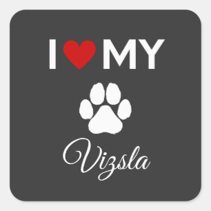 Pegatina Cuadrada Me encanta mi personalizado de perro Vizsla.