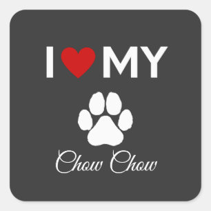 Pegatina Cuadrada Me encanta mi personalizado de perros Chow Chow