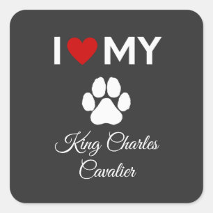 Pegatina Cuadrada Me encanta mi personalizado de perros King Charles